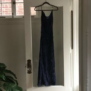 LPA Navy embroidered cowl neck dress